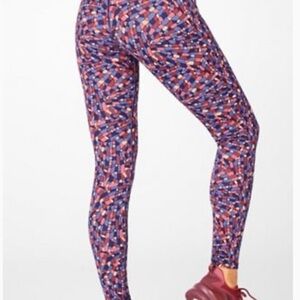 Fabletics Mid-Rise PowerHold® Leggings in Navy, Coral & Pink Abstract